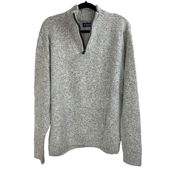 Chaps Gray Cotton Blend Long Sleeve Quarter Zip Knit Sweater Size XL - Picture 1 of 9